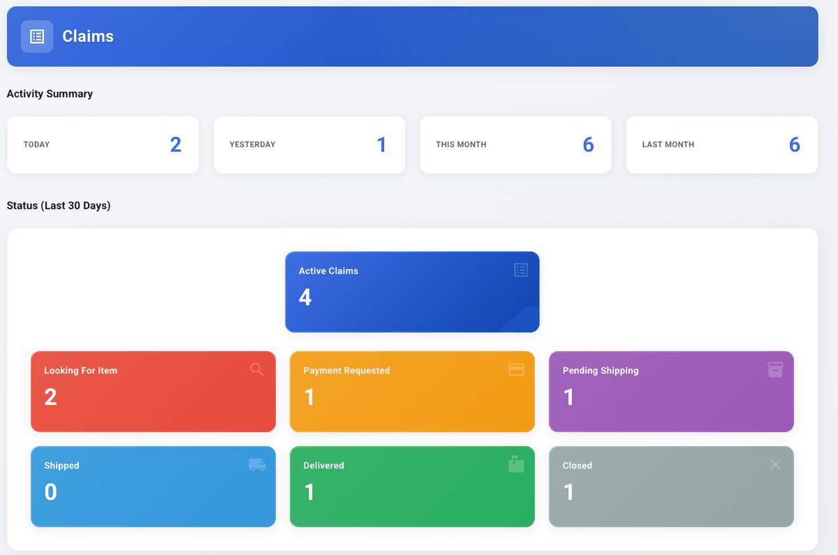 Traista lost and found dashboard showing vacation rental claims
