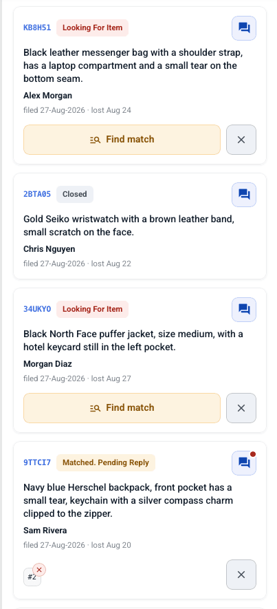 Traista claims list on mobile