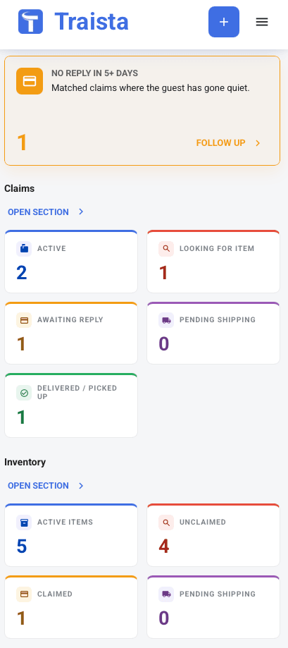 Traista mobile dashboard